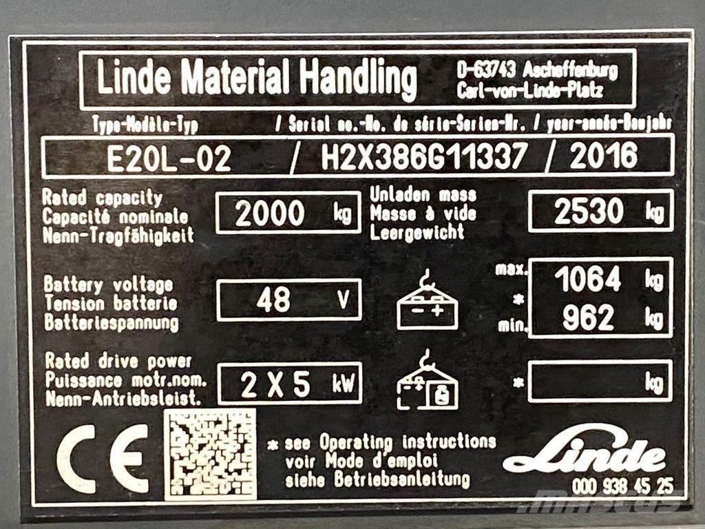 Linde E20L Electric forklift trucks