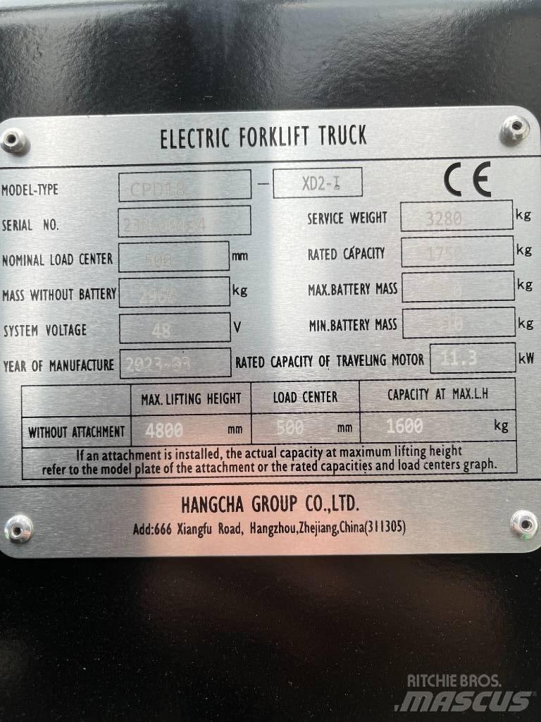 Hangcha CPD18-XD2-I Electric forklift trucks