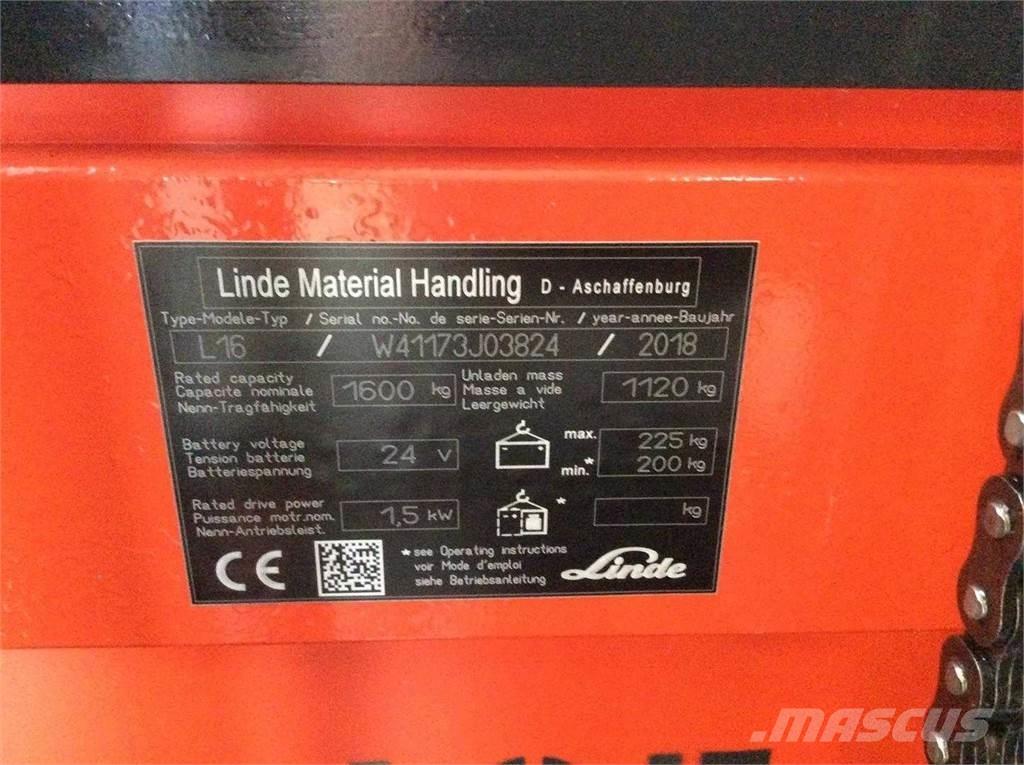 Linde L16 Pedestrian stacker