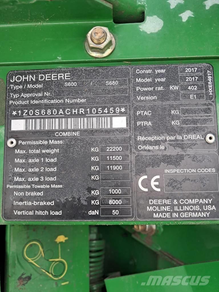 John Deere S 680 i Combine harvesters