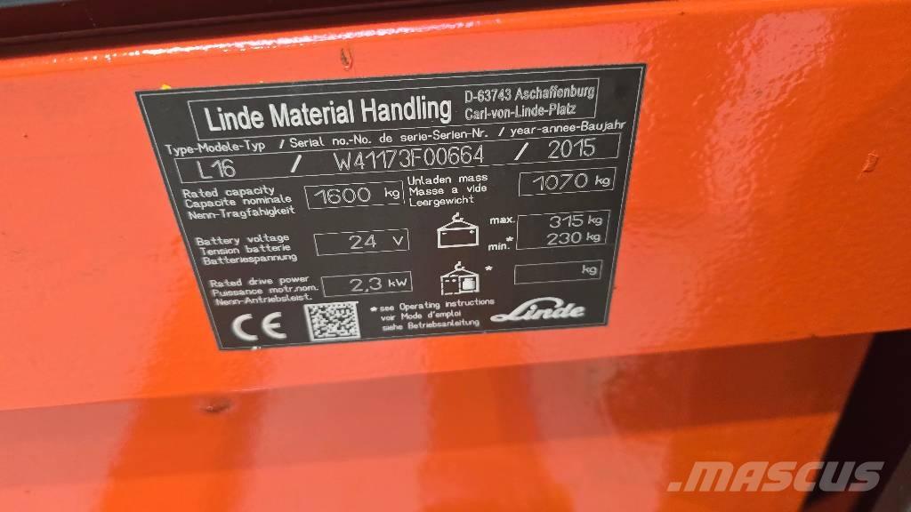 Linde L 16 Pedestrian stacker