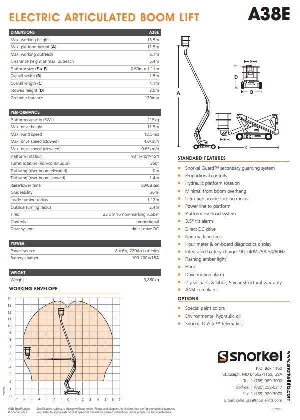 Snorkel A38E Articulated boom lifts