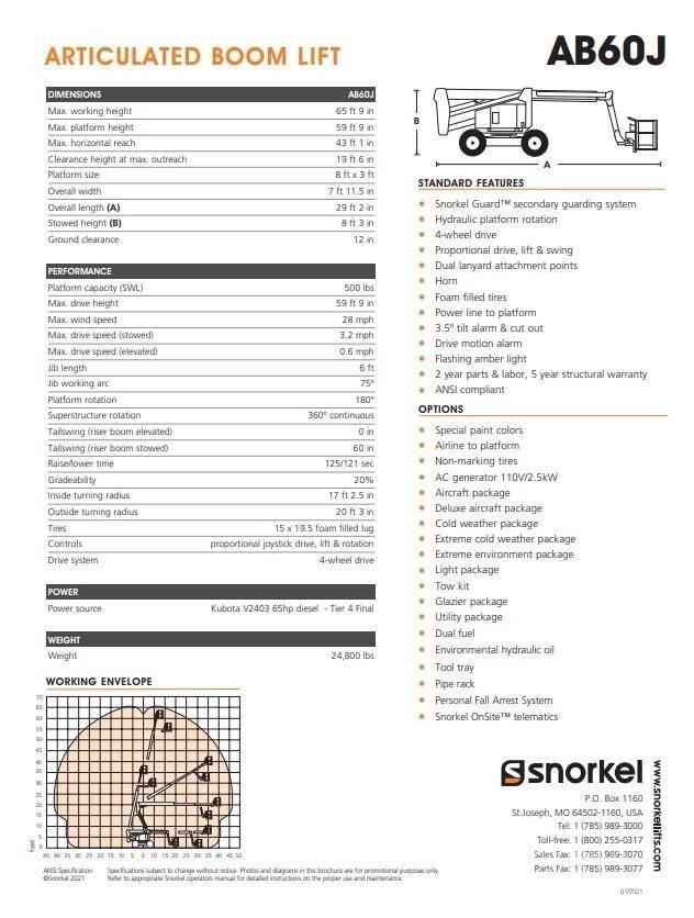 Snorkel AB60J Articulated boom lifts