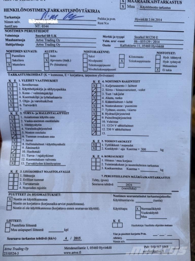 Snorkel M 1230 E Scissor lifts