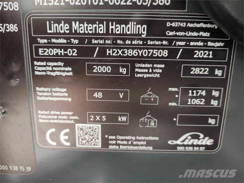 Linde E20PH-02-386-EVO Electric forklift trucks